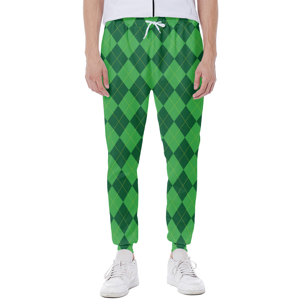 Green Argyle Pattern Print Scuba Joggers