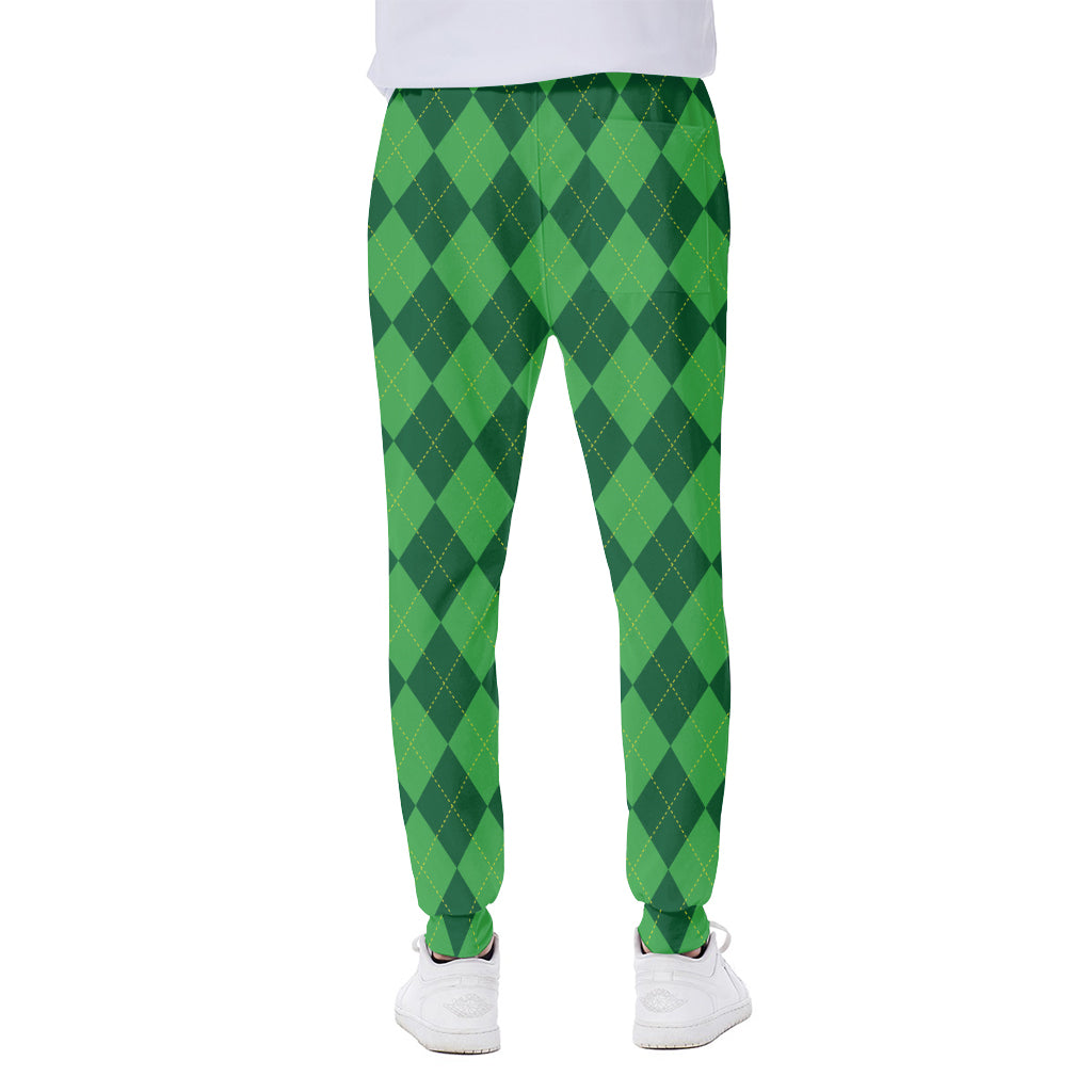 Green Argyle Pattern Print Scuba Joggers