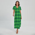 Green Argyle Pattern Print Short Sleeve Maxi Dress