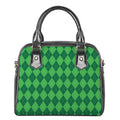 Green Argyle Pattern Print Shoulder Handbag