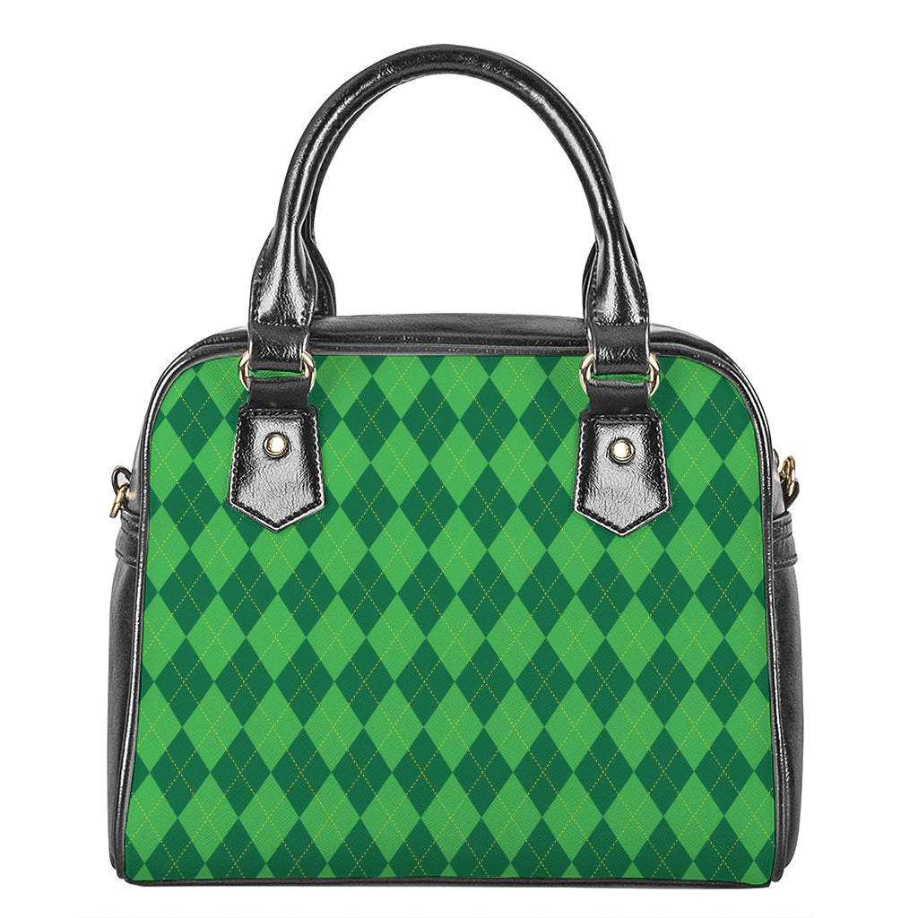 Green Argyle Pattern Print Shoulder Handbag