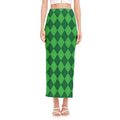 Green Argyle Pattern Print Side Slit Maxi Skirt