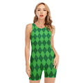 Green Argyle Pattern Print Sleeveless One Piece Swimsuit