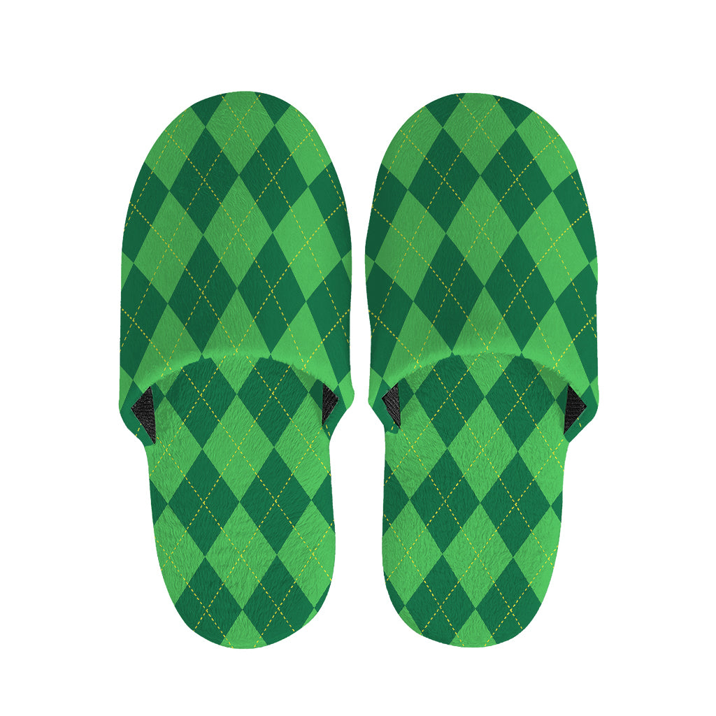 Green Argyle Pattern Print Slippers