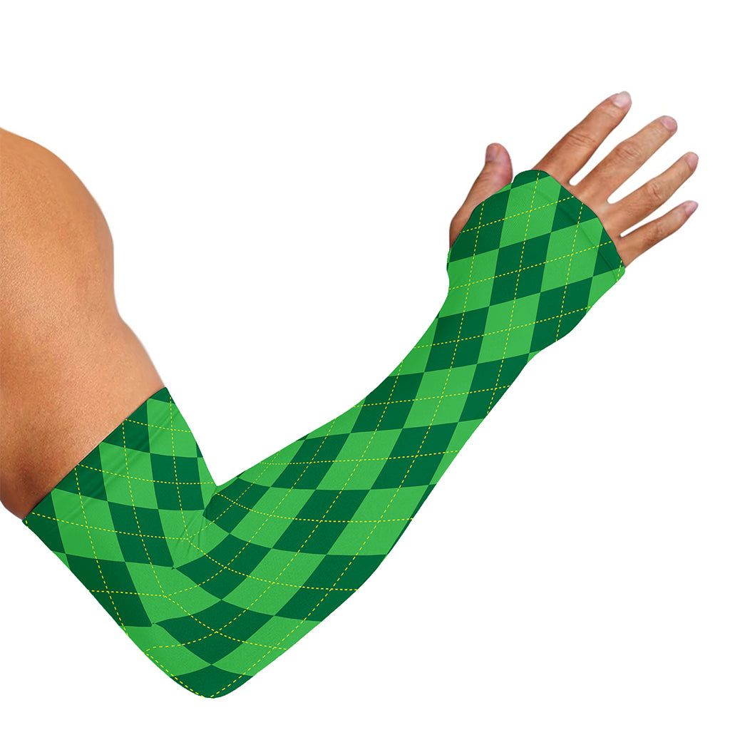 Green Argyle Pattern Print Sun Protection Arm Sleeves