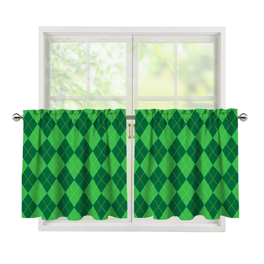 Green Argyle Pattern Print Tier Curtains
