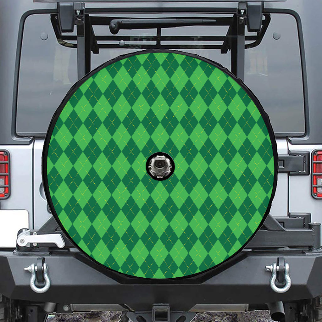 Green Argyle Pattern Print Tire Cover With Camera Hole