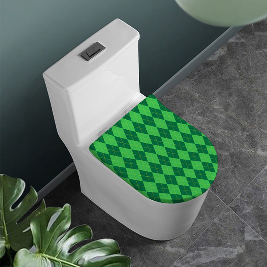 Green Argyle Pattern Print Toilet Lid Cover