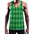 Green Argyle Pattern Print Men's Workout Tank Top