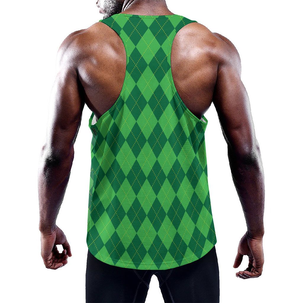 Green Argyle Pattern Print Training Tank Top