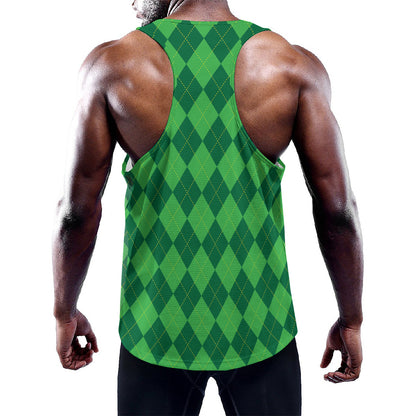 Green Argyle Pattern Print Training Tank Top