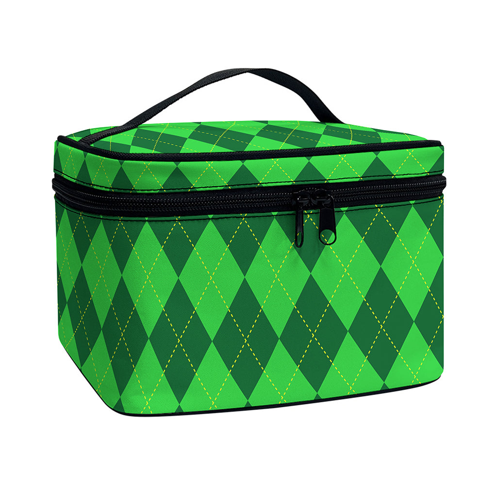 Green Argyle Pattern Print Travel Makeup Bag