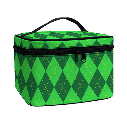 Green Argyle Pattern Print Travel Makeup Bag
