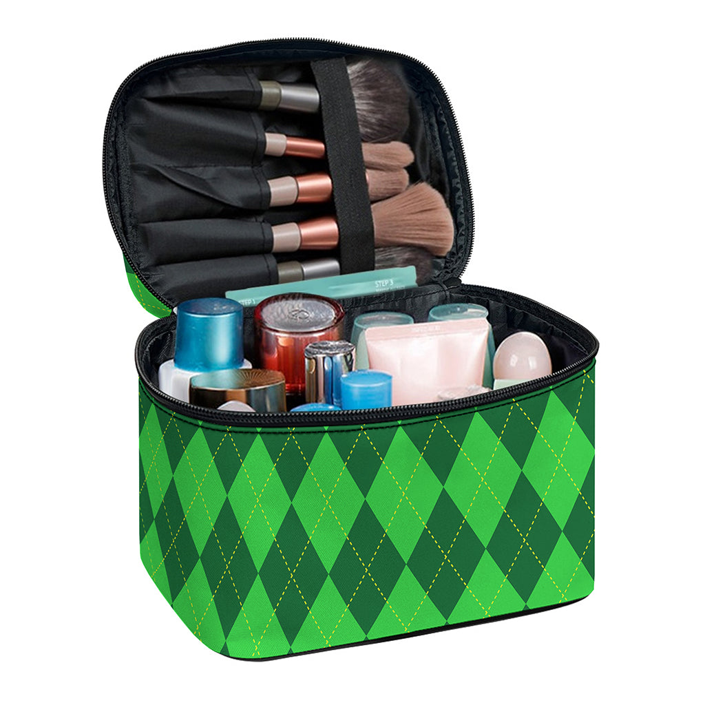 Green Argyle Pattern Print Travel Makeup Bag