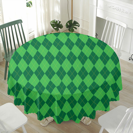Green Argyle Pattern Print Waterproof Round Tablecloth