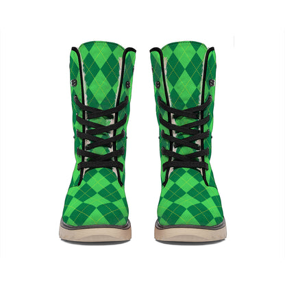 Green Argyle Pattern Print Winter Boots