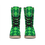 Green Argyle Pattern Print Winter Boots