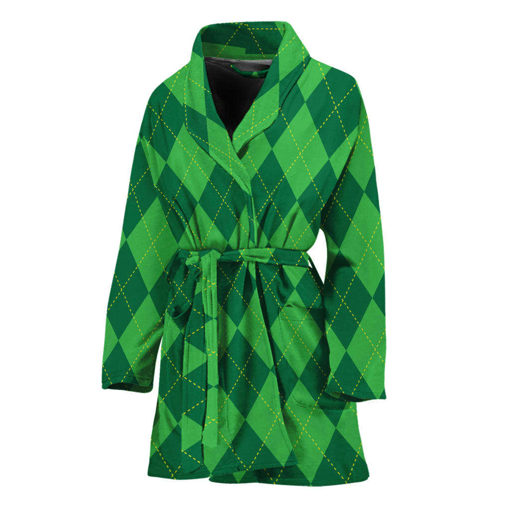 Green Argyle Pattern Print Women's Bathrobe