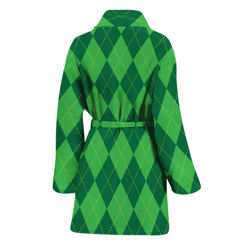 Green Argyle Pattern Print Women's Bathrobe