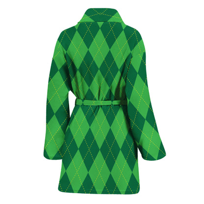 Green Argyle Pattern Print Women's Bathrobe