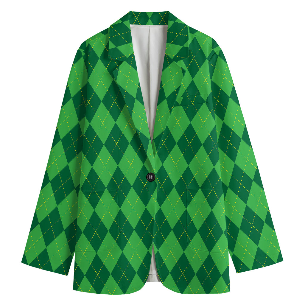 Green Argyle Pattern Print Women's Blazer