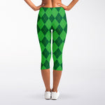 Green Argyle Pattern Print Women's Capri Leggings