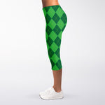 Green Argyle Pattern Print Women's Capri Leggings