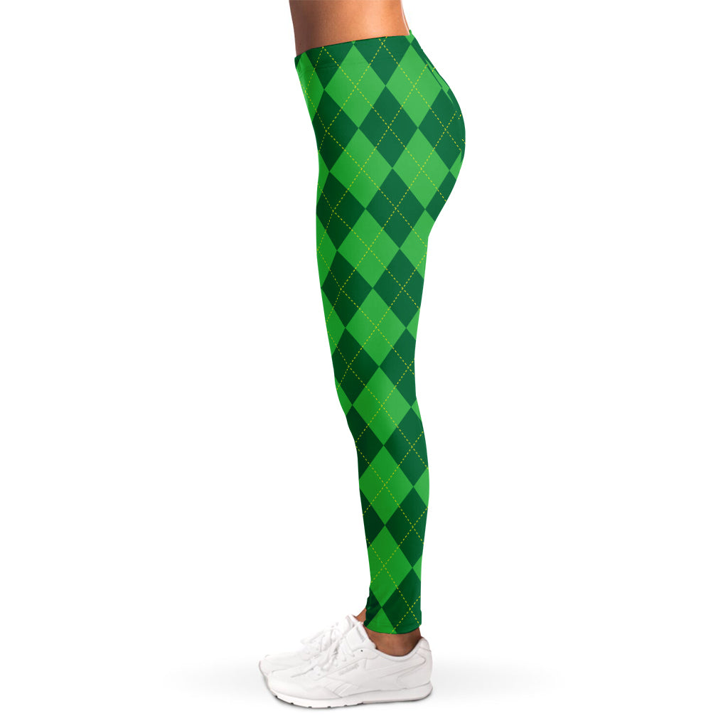 Green Argyle Pattern Print Women's Leggings