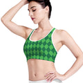 Green Argyle Pattern Print Women's Sports Bra
