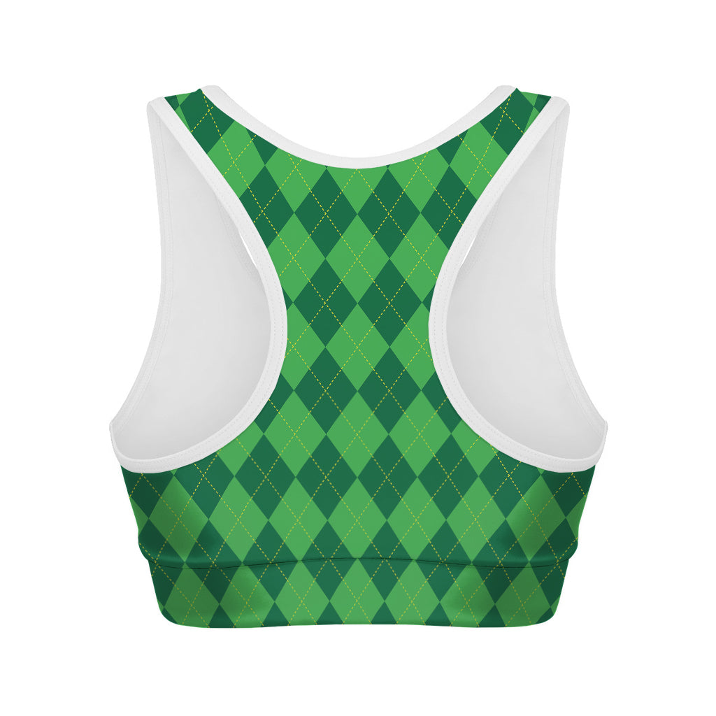 Green Argyle Pattern Print Women's Sports Bra
