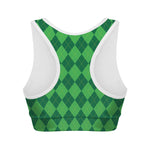 Green Argyle Pattern Print Women's Sports Bra