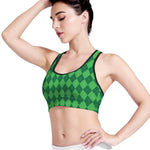 Green Argyle Pattern Print Women's Sports Bra