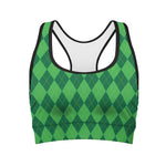 Green Argyle Pattern Print Women's Sports Bra