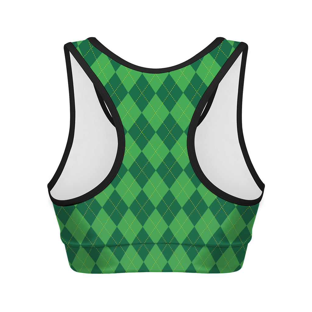 Green Argyle Pattern Print Women's Sports Bra