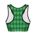 Green Argyle Pattern Print Women's Sports Bra