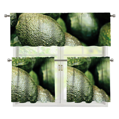 Green Avocado Print 3 Piece Kitchen Curtains