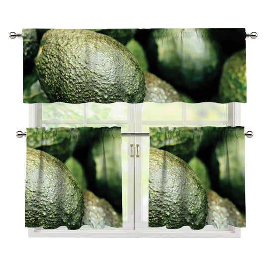 Green Avocado Print 3 Piece Kitchen Curtains