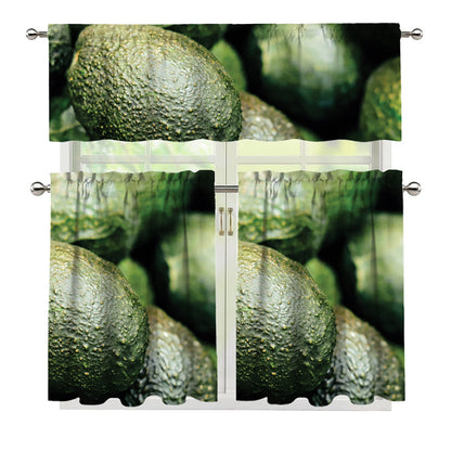 Green Avocado Print 3 Piece Kitchen Curtains