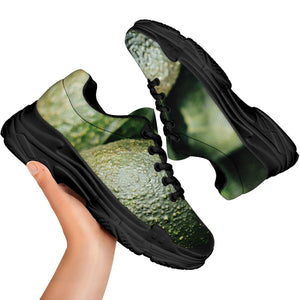 Green Avocado Print Black Chunky Shoes