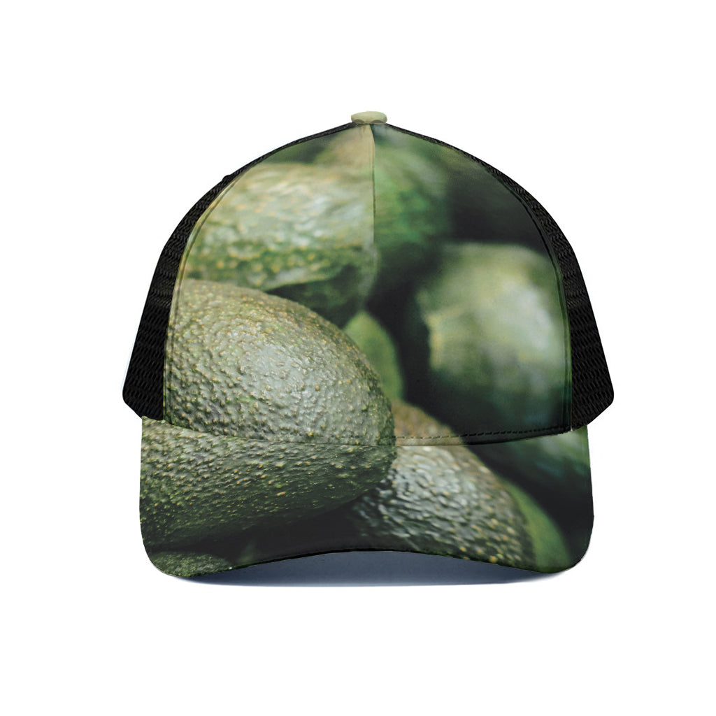 Green Avocado Print Black Mesh Trucker Cap