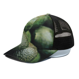 Green Avocado Print Black Mesh Trucker Cap