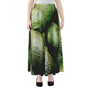 Green Avocado Print Chiffon Maxi Skirt