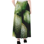 Green Avocado Print Chiffon Maxi Skirt