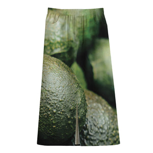 Green Avocado Print Cotton Front Slit Maxi Skirt