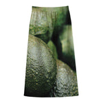 Green Avocado Print Cotton Front Slit Maxi Skirt