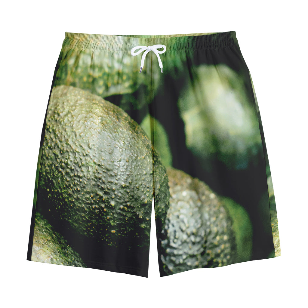 Green Avocado Print Cotton Shorts