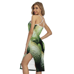 Green Avocado Print Cross Back Cami Dress