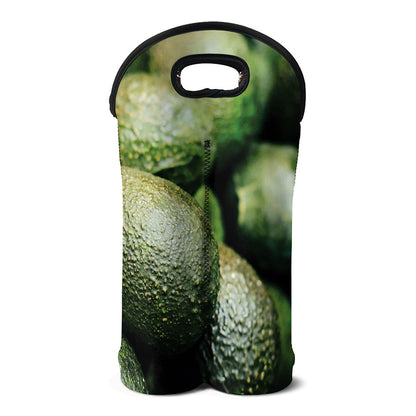 Green Avocado Print Double Neoprene Wine Tote