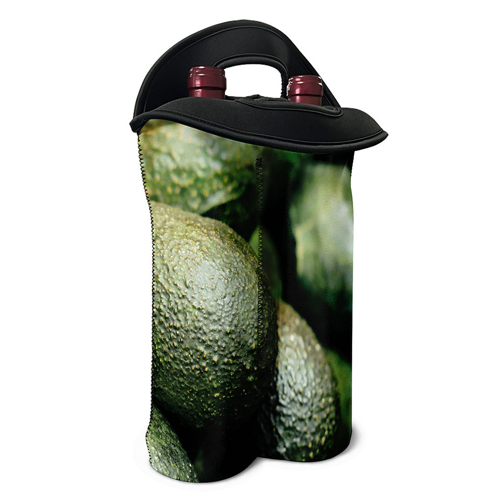 Green Avocado Print Double Neoprene Wine Tote