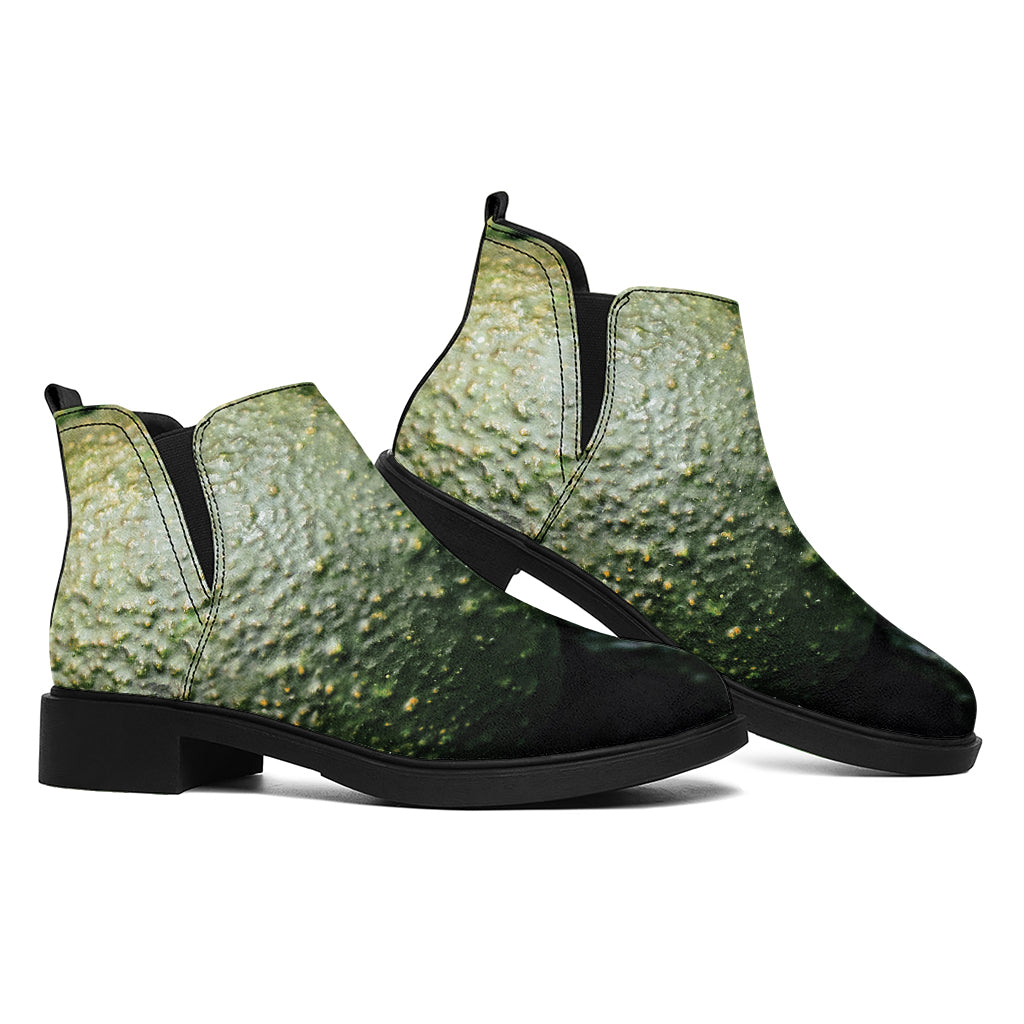 Green Avocado Print Flat Ankle Boots